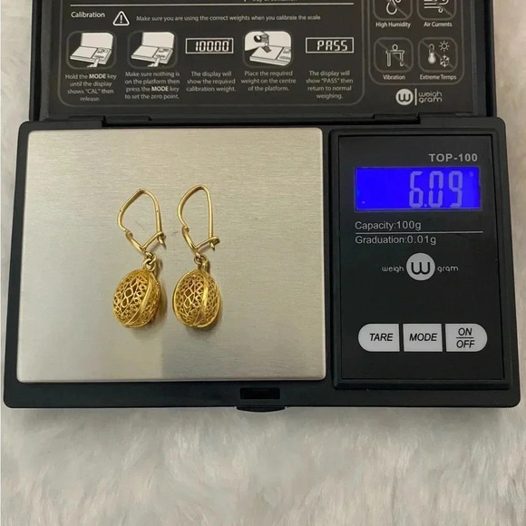 Rare 14k Gold Greek Byzantine Filigree Pendant Egg Earrings - Picture 7 of 8